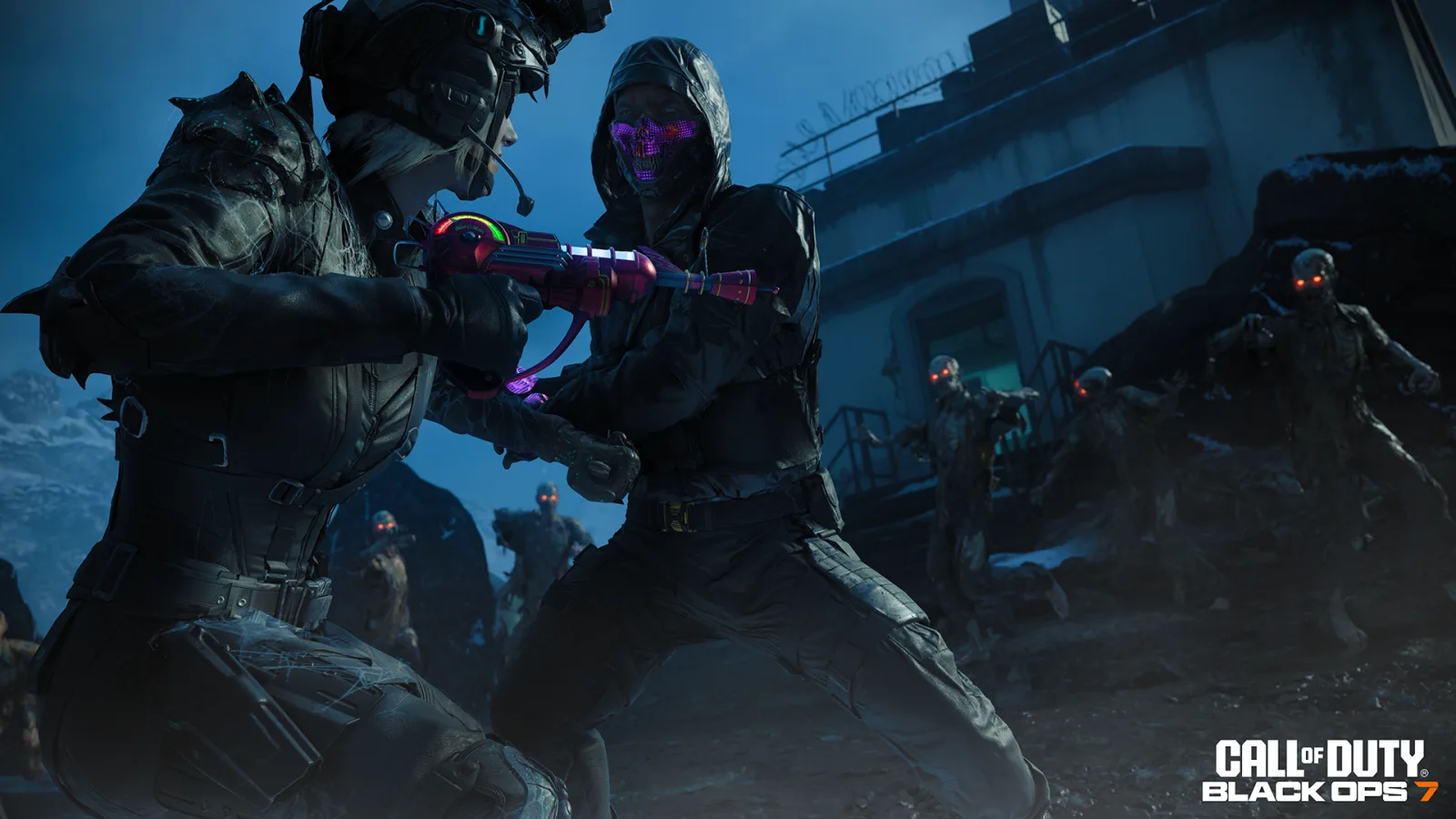 Operators with a Ray Gun facing red-eyed zombies in the T.E.D.D. Trials limited-time mode, Black Ops 7 Season 06