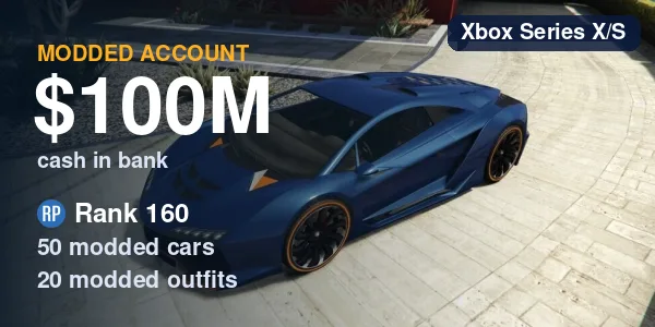 GTA V Modded Account - 100M Cash / RP 160 / 50 Modded Cars / 20 Modded Outfits - PC