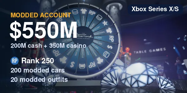 GTA V Modded Account - 550M Total (200M cash + 350M casino) / RP 250 / 200 Modded Cars / 20 Modded Outfits - PC