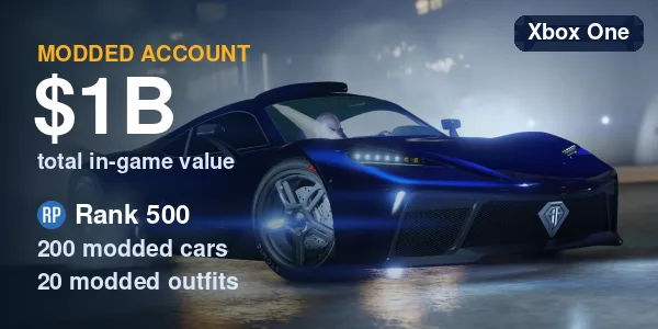 GTA V Modded Account - 1 Billion Total / RP 500 / 200 Modded Cars / 20 Modded Outfits - PC