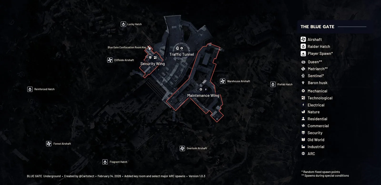 Full underground map of The Blue Gate tunnels in ARC Raiders