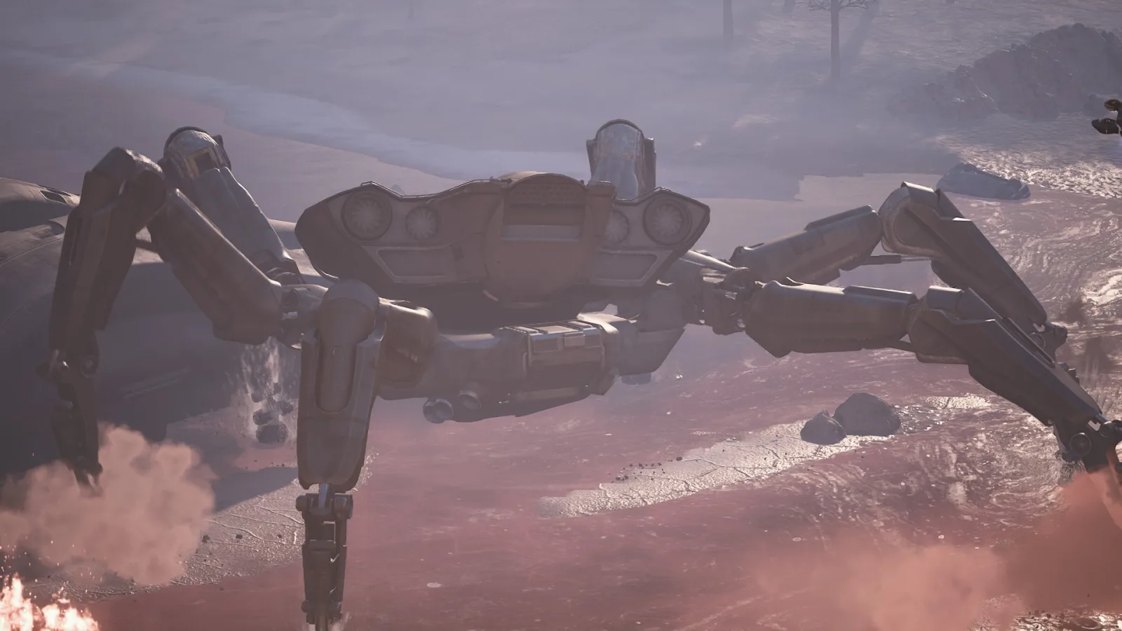 The Queen, a huge multi-legged ARC machine with a domed body, seen from behind