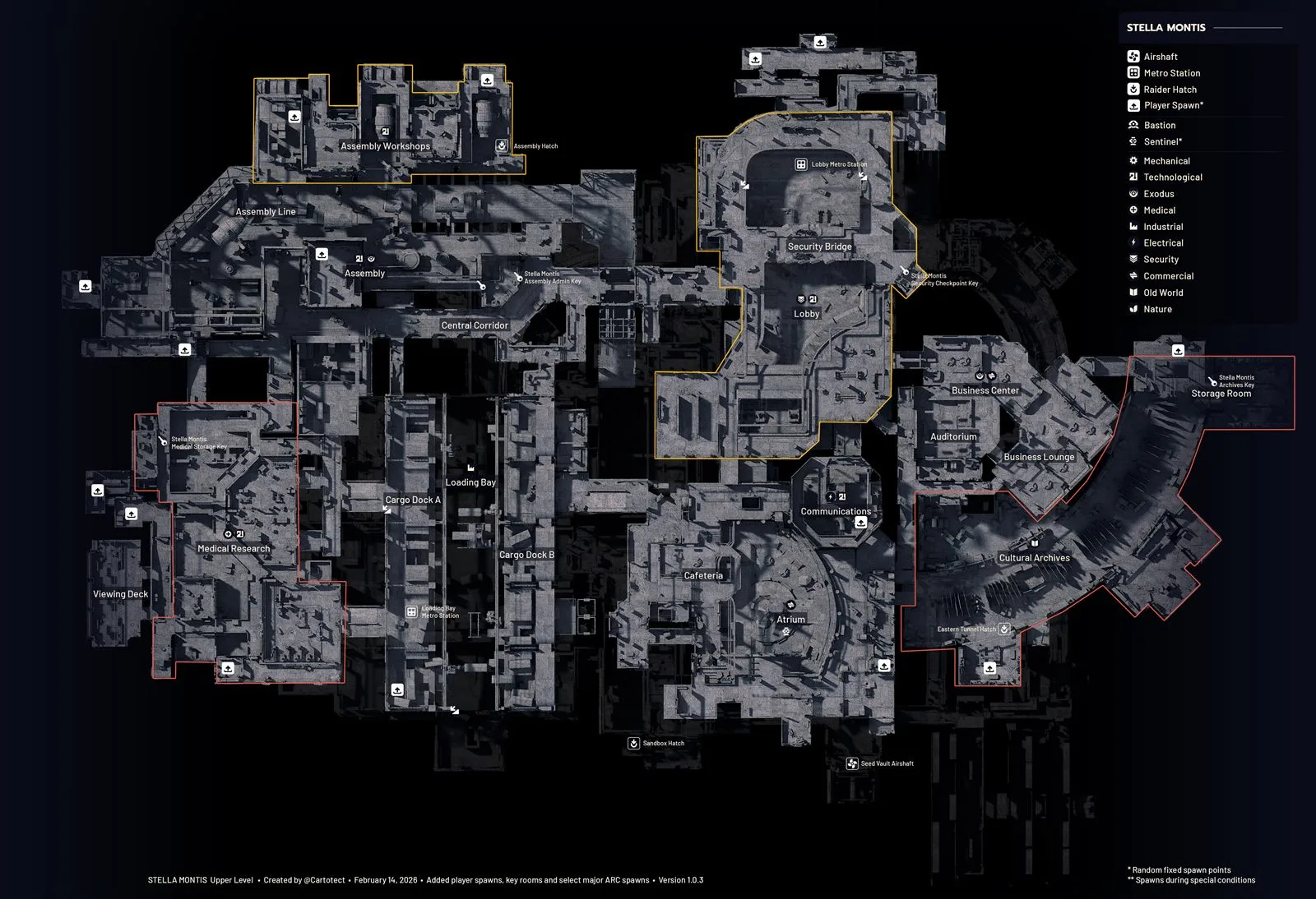 Full upper-level map of Stella Montis showing the facility's buildings and routes