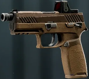 The P18 pistol in its factory finish, side view