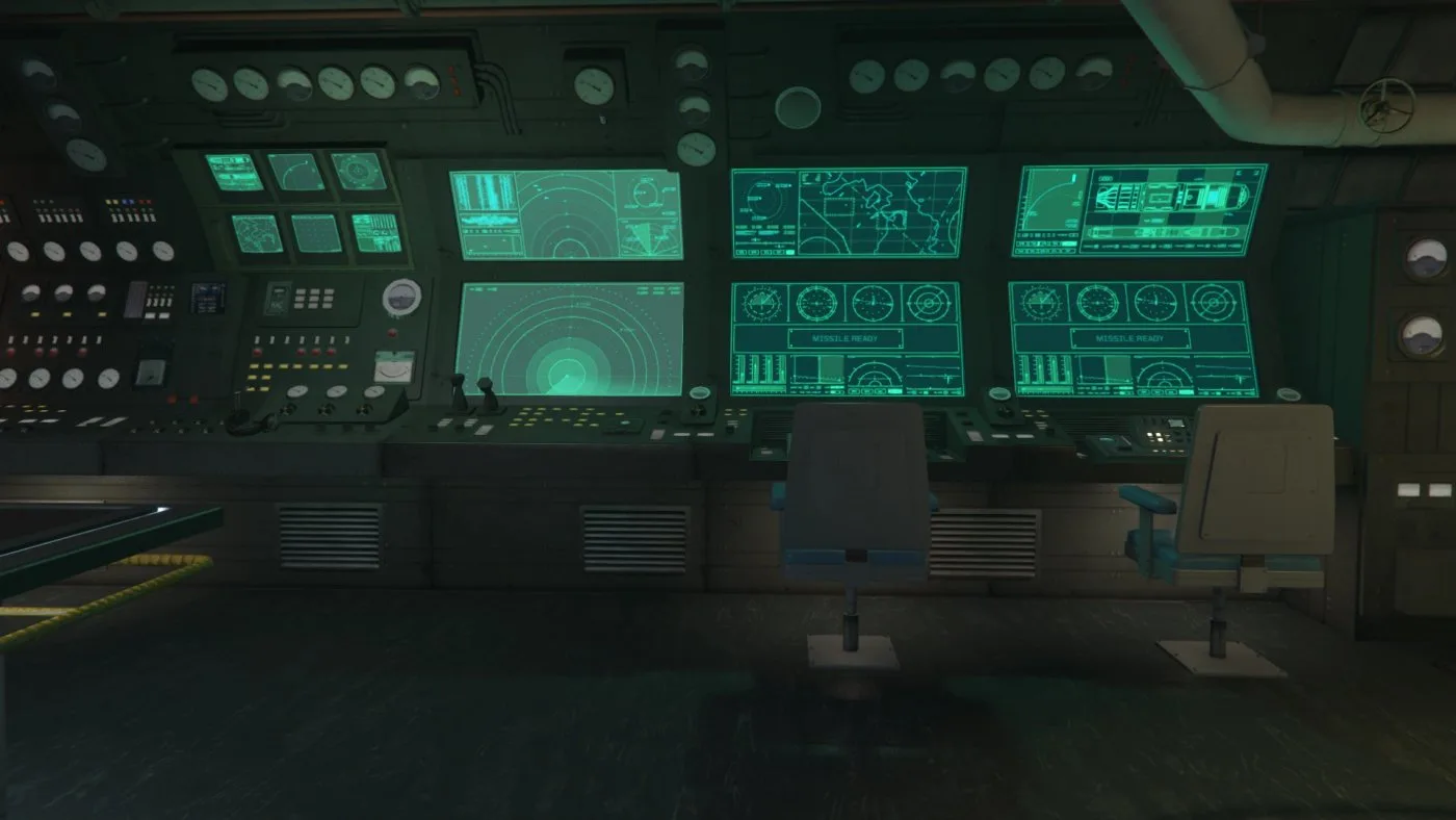 The sonar and guided missile control stations inside the Kosatka
