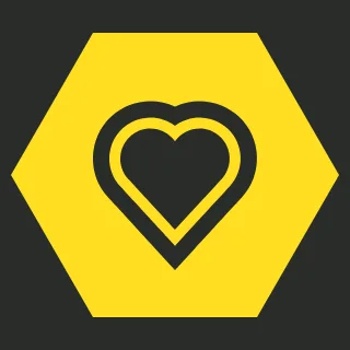 Vitality Enhancement Booster icon, a heart on a yellow hexagon