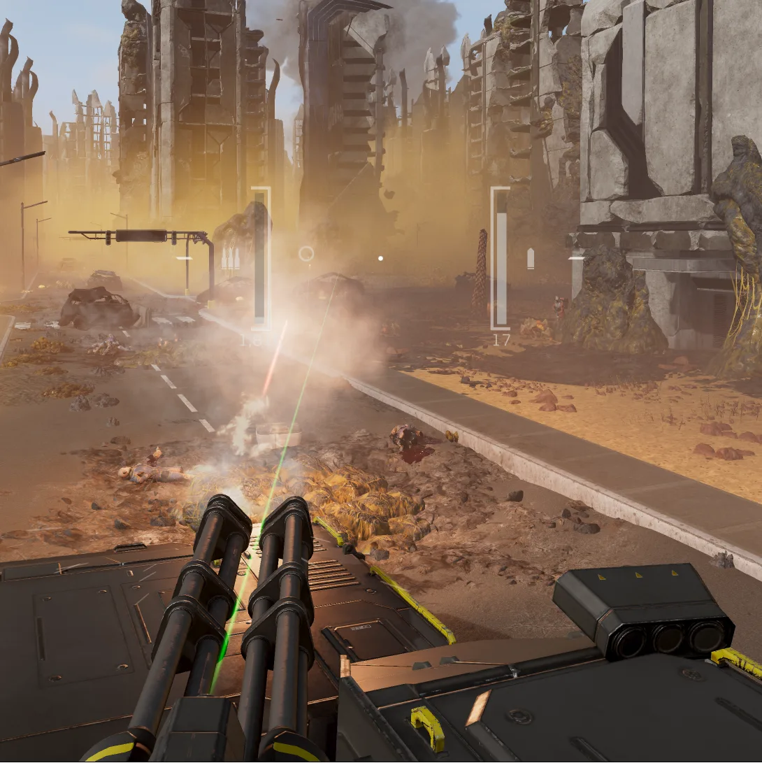 Diagram of the Maelstrom's main gun and missile laser aiming arcs in Helldivers 2