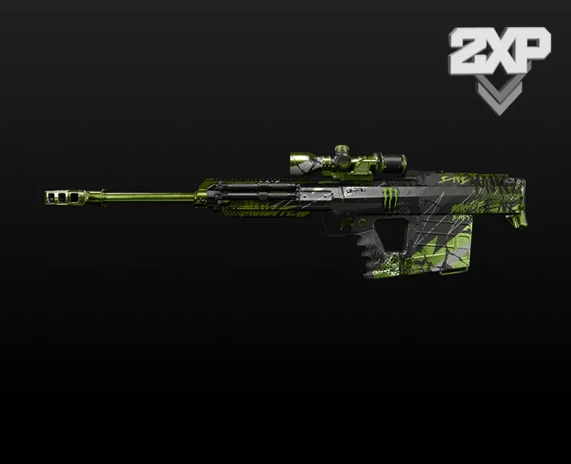 Canned Weapon Blueprint: a sniper rifle with a green Monster Energy graffiti finish