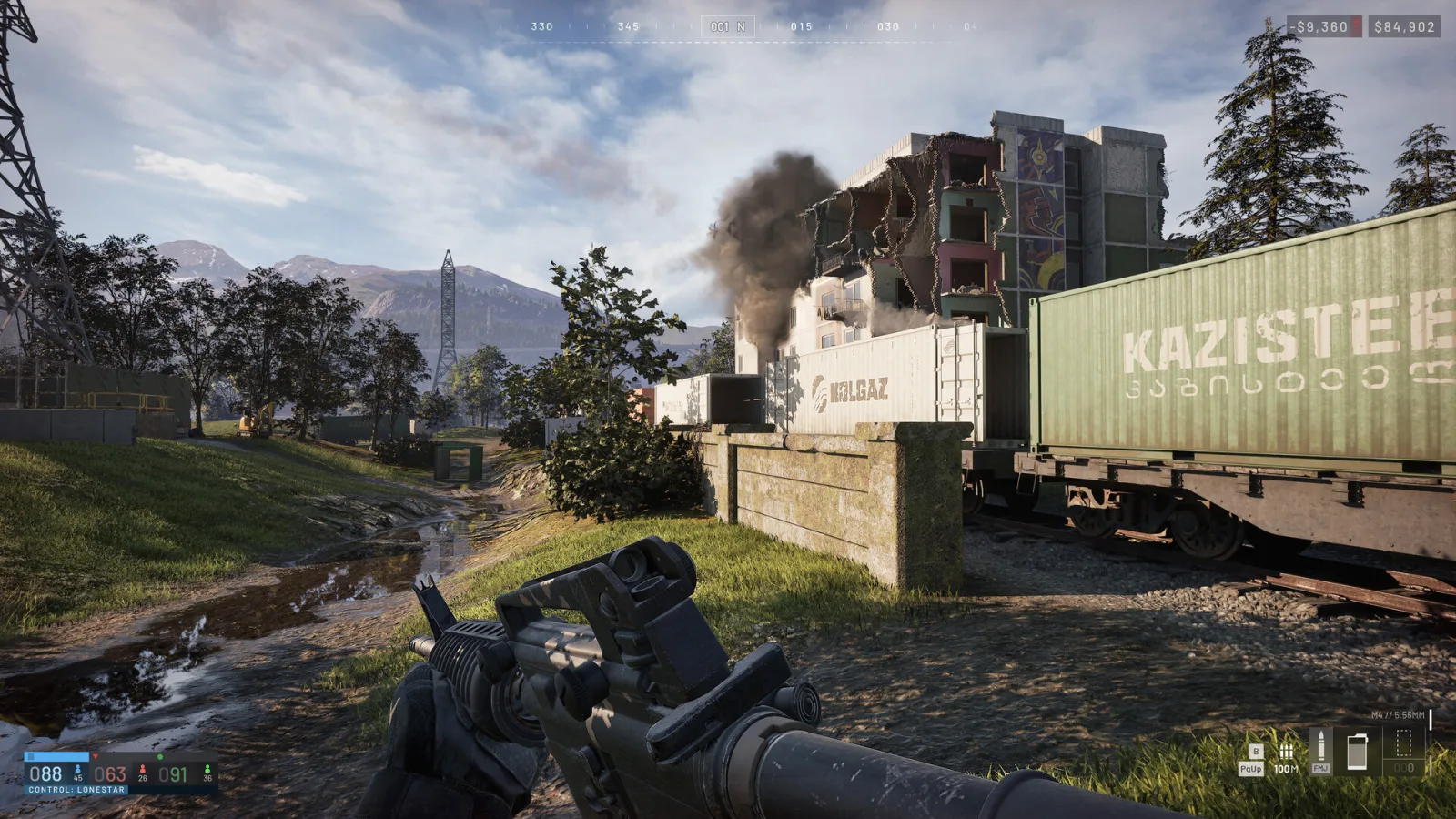 First-person view of the M4 in WARDOGS with the cash counter showing a loadout deduction
