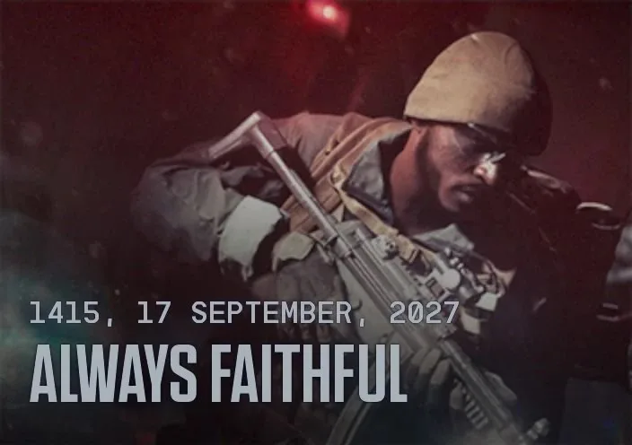Battlefield 6 mission select card for Always Faithful, dated 1415, 17 September 2027, showing a soldier in a tan beanie aiming a rifle