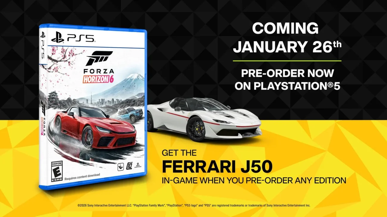 Forza Horizon 6 PS5 pre-order key art with the PS5 box