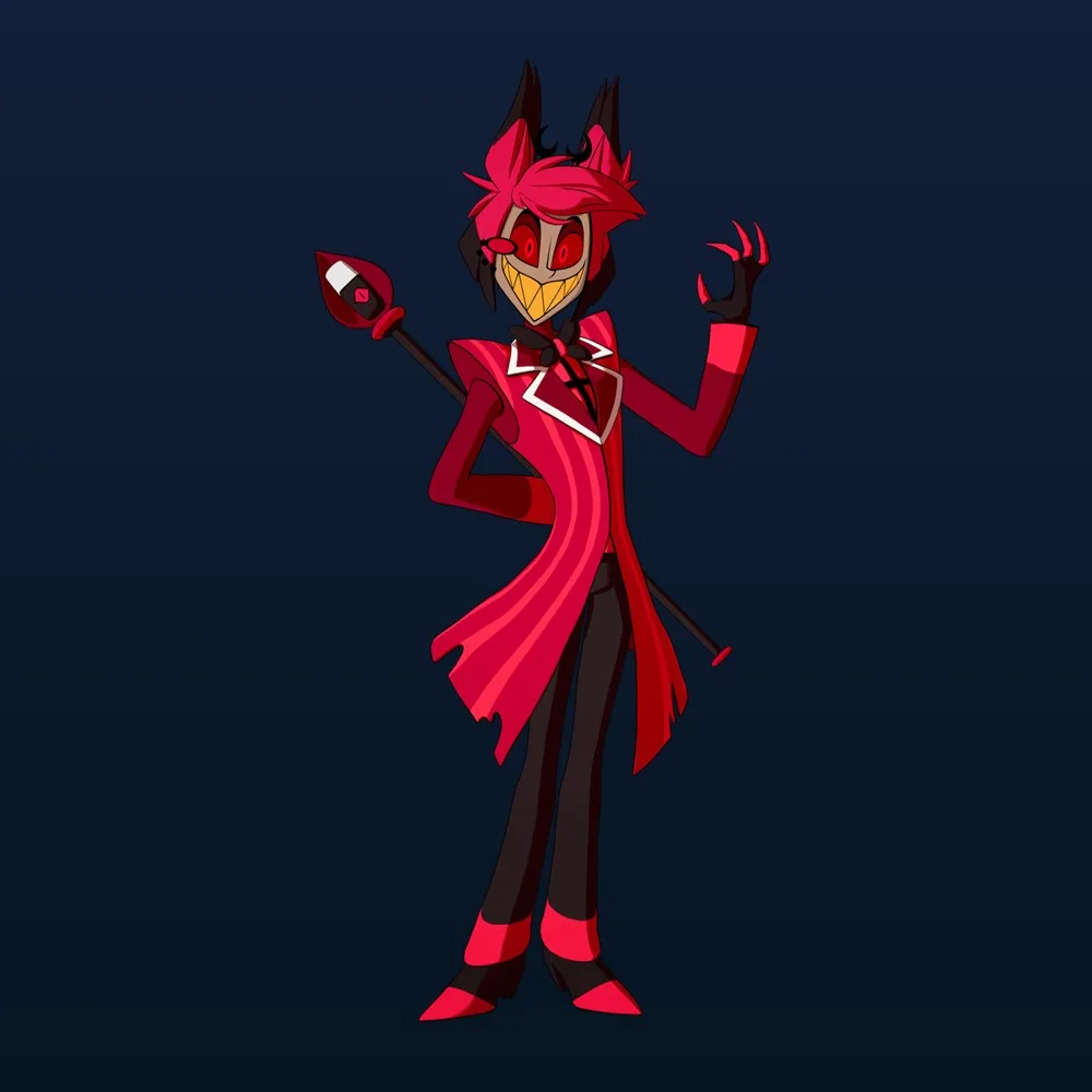 Alastor outfit set in Fortnite with Alastor's Radio back bling and Alastor's Staff pickaxe