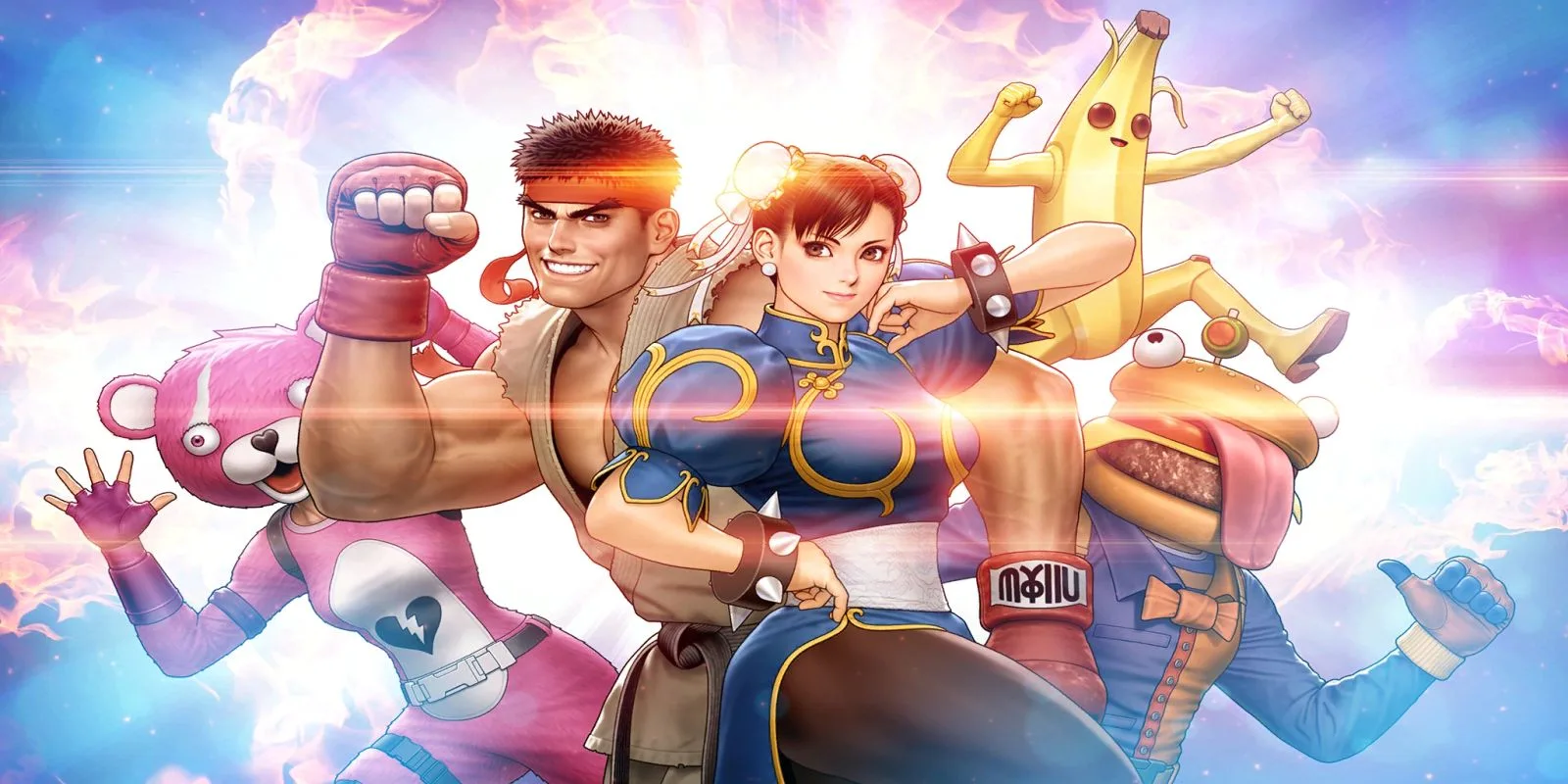 Player Select loading screen showing the original Ryu and Chun-Li in Fortnite