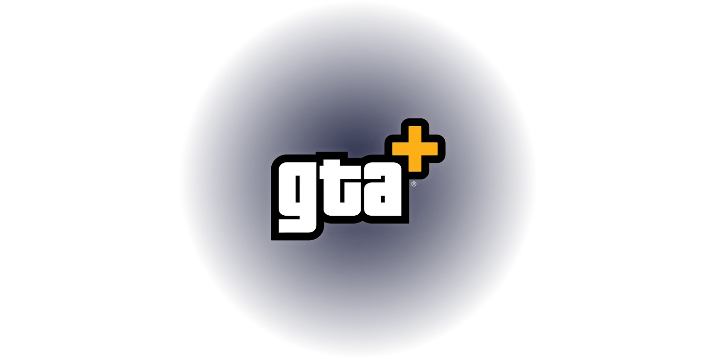GTA+ membership logo, a white gta+ wordmark with an orange plus sign on a dark circle