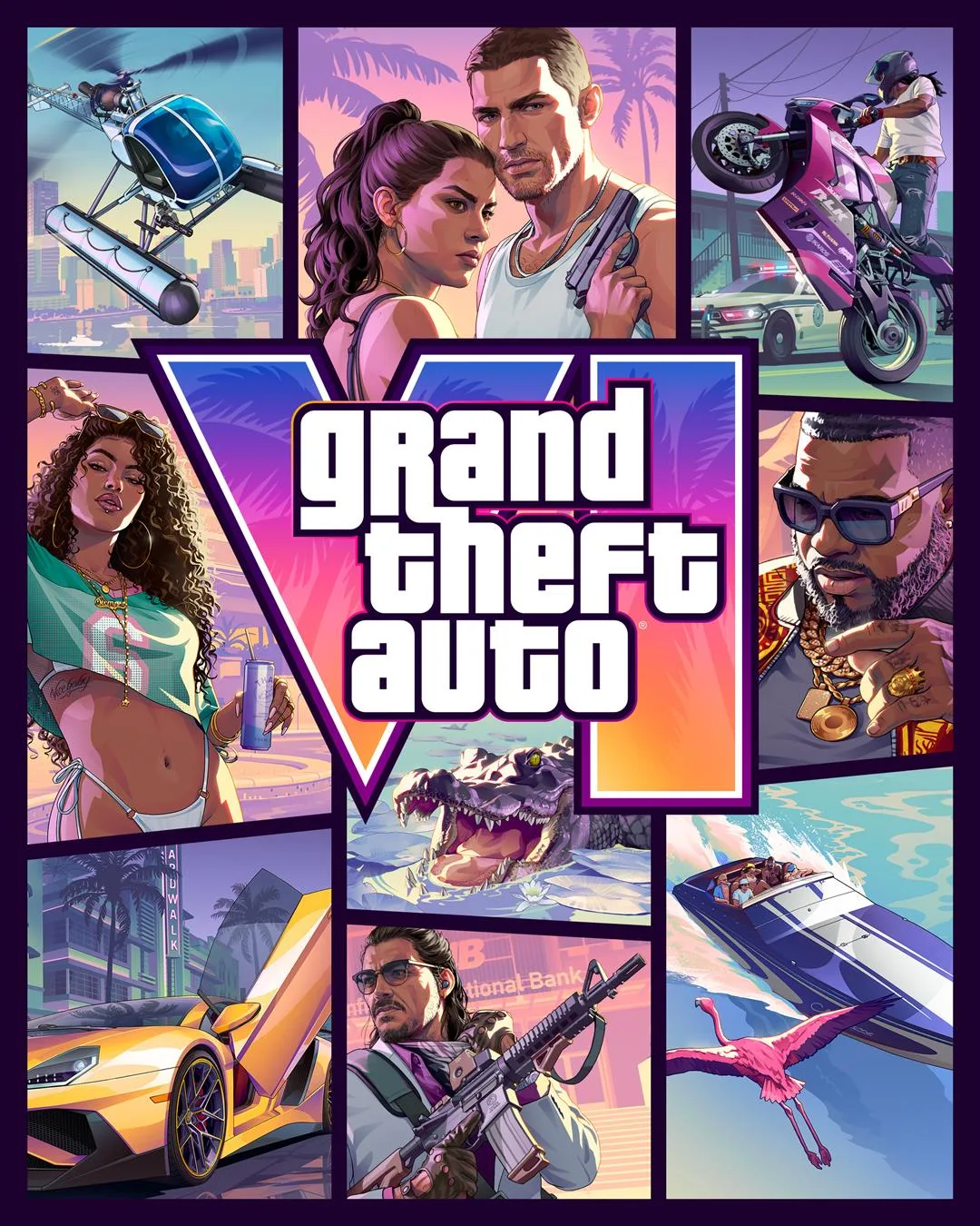 Grand Theft Auto VI Standard Edition cover art with Jason, Lucia and other characters around the GTA VI logo