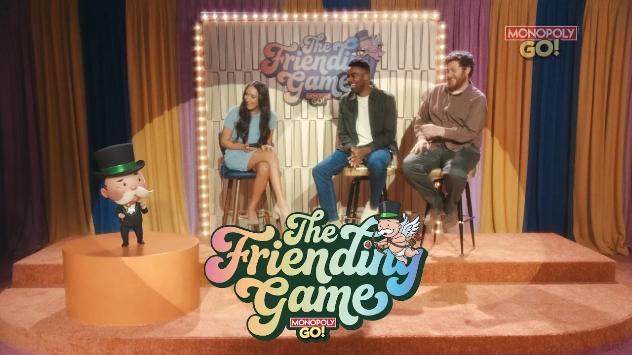 Mr. Monopoly on stage in The Friending Game, Scopely's official MONOPOLY GO! video series about friends