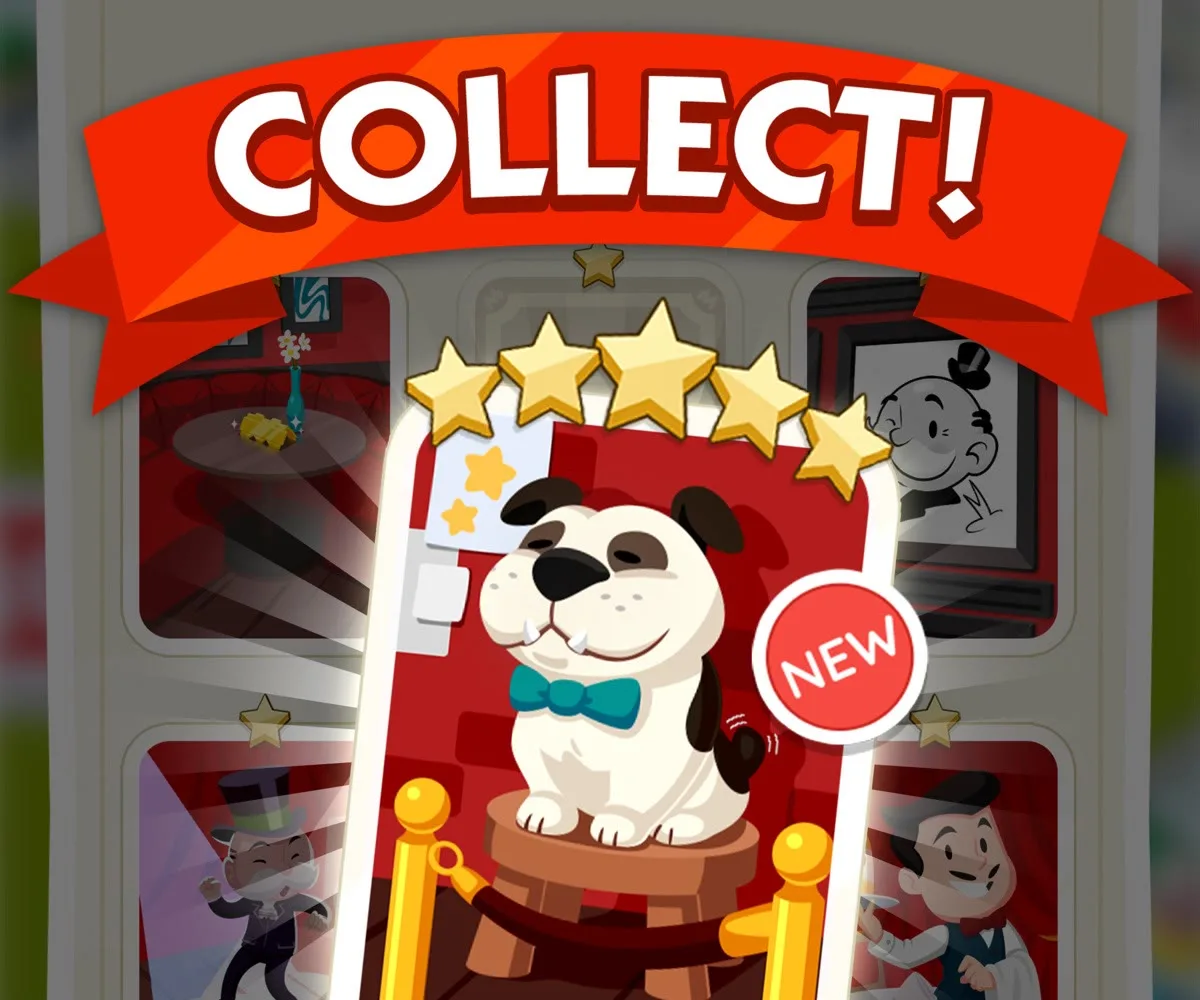 A five-star sticker being added to a Monopoly GO album, from Scopely's App Store screenshots