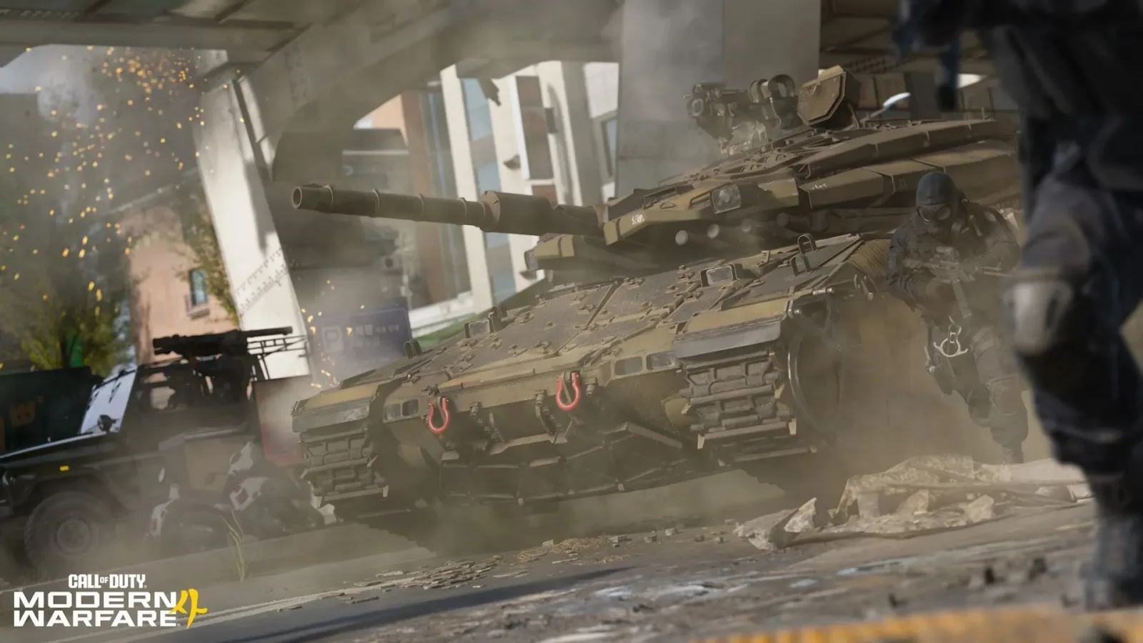 Official Modern Warfare 4 Combat Outpost image showing a tank and soldiers in a large Ground War battle