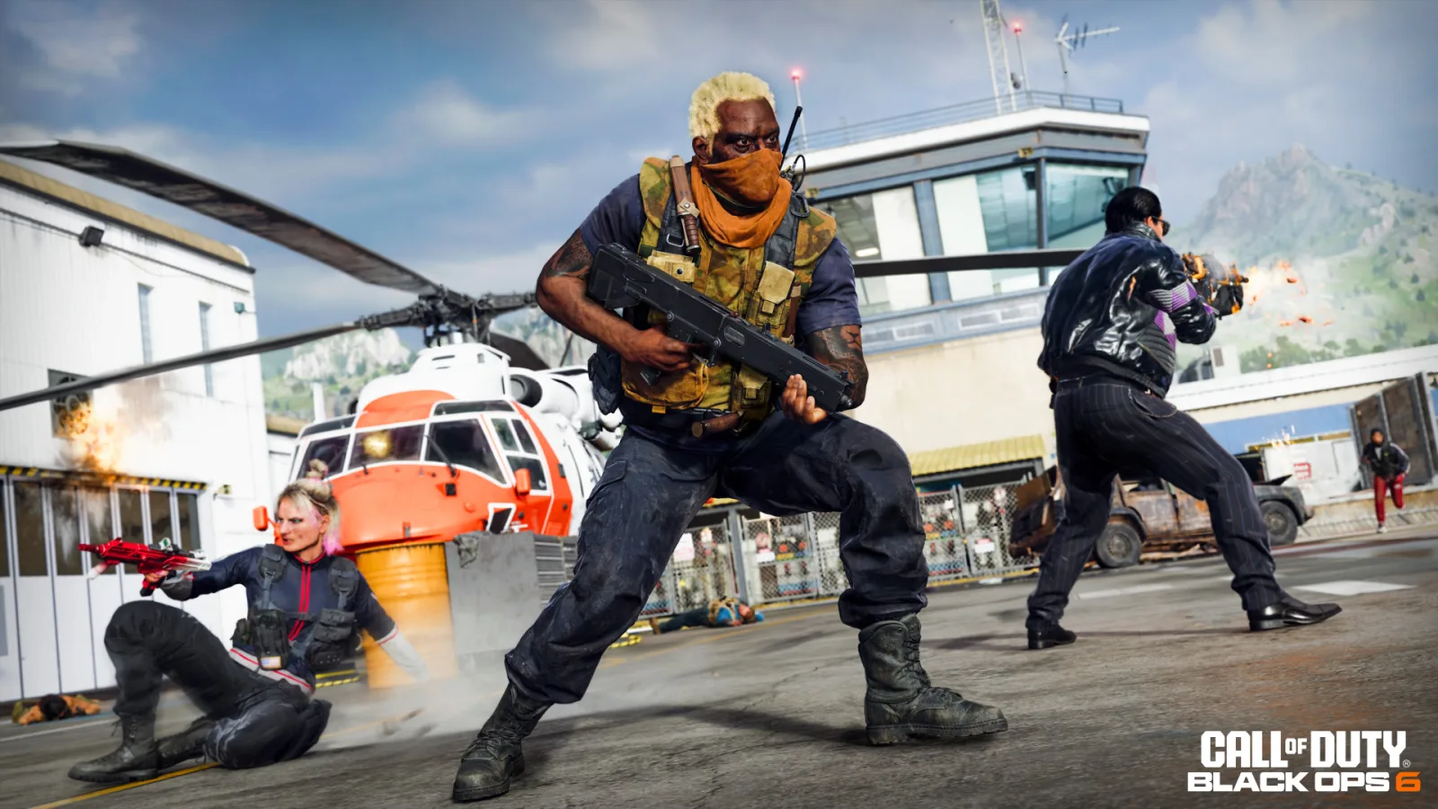 Black Ops 6 key art of operators fighting near a helicopter, used in Activision's RICOCHET Anti-Cheat progress report