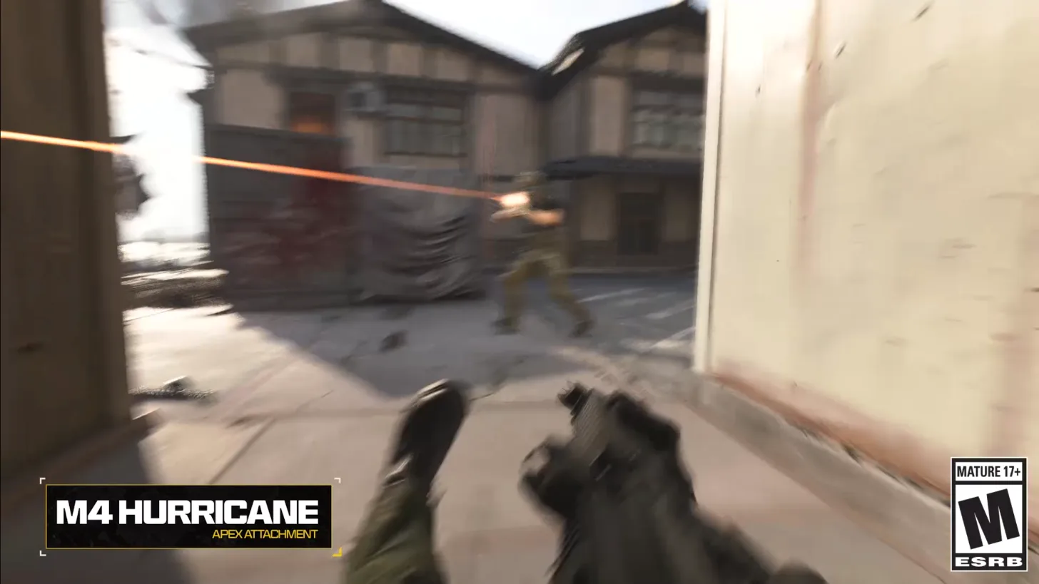 The M4 assault rifle in Modern Warfare 4, shown in Activision's Apex attachment video