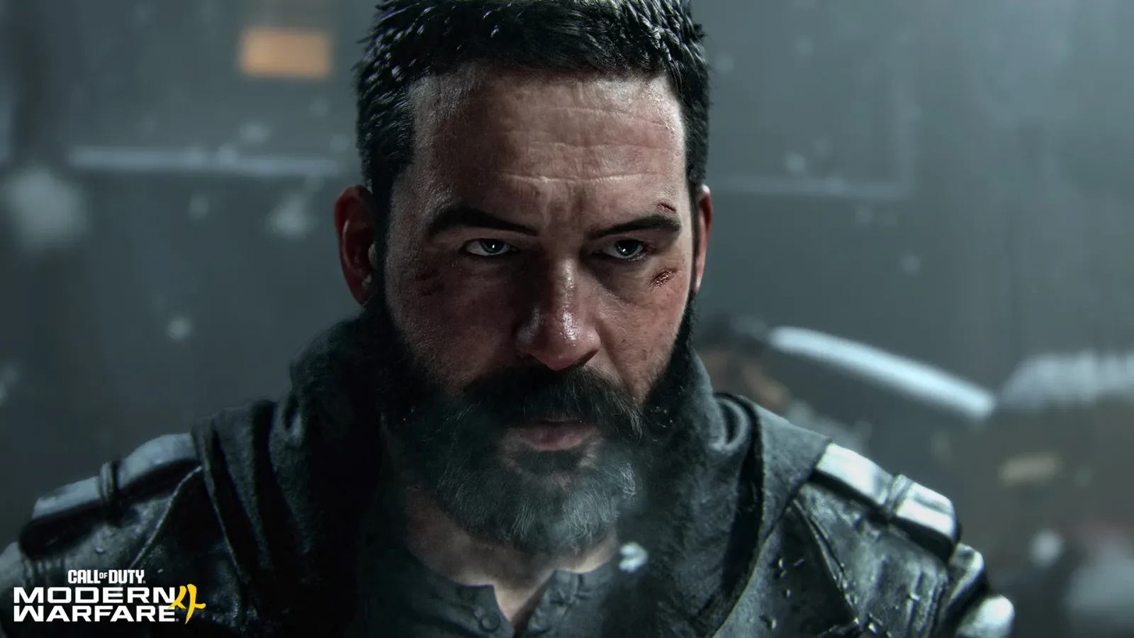 Close-up of a bearded Captain John Price with cuts on his face in the Modern Warfare 4 campaign