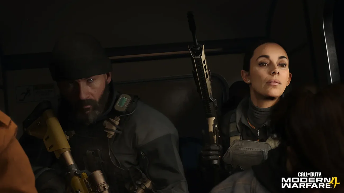 Captain Price and a squadmate inside a vehicle in the Modern Warfare 4 campaign