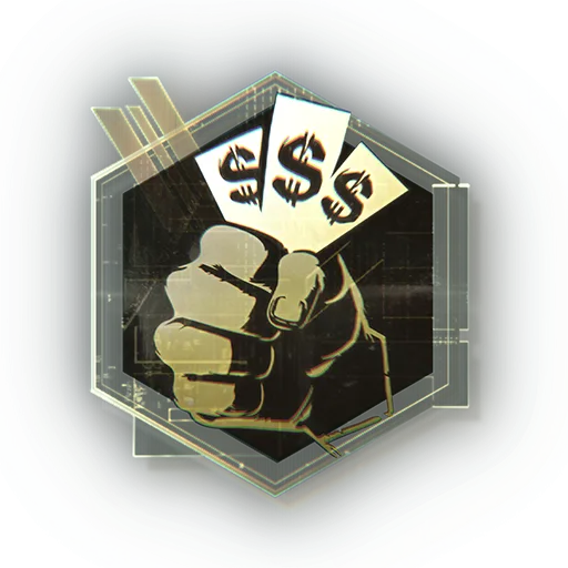 Inflation mode icon: a fist holding three banknotes with dollar signs inside a hexagon badge