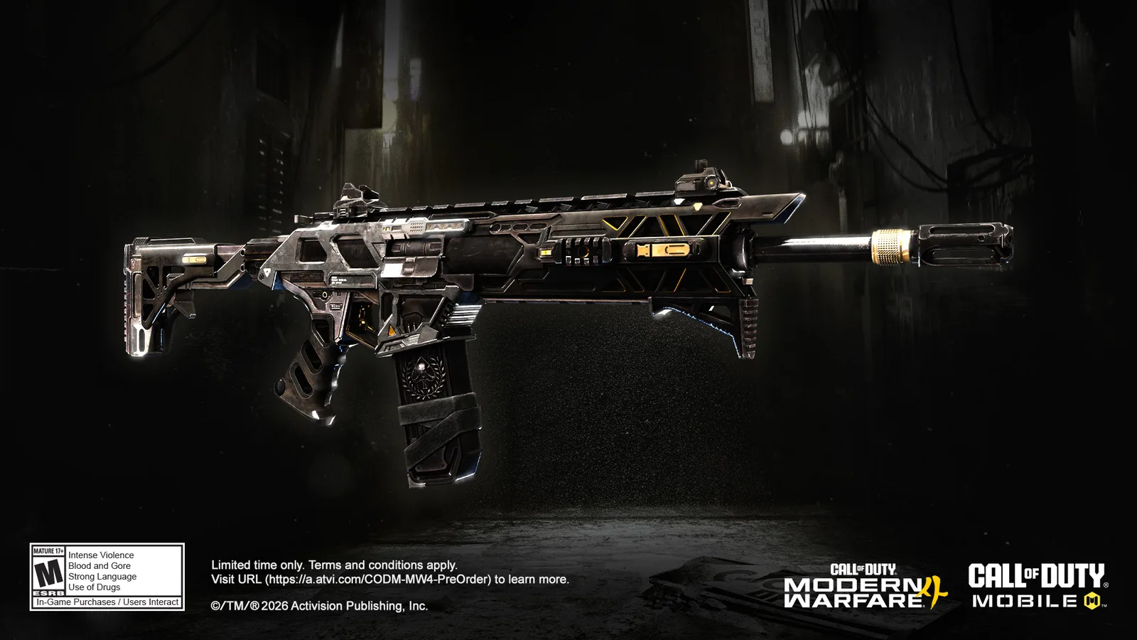 The ICR-1 Shattered Relay blueprint in Call of Duty: Mobile, black and gold