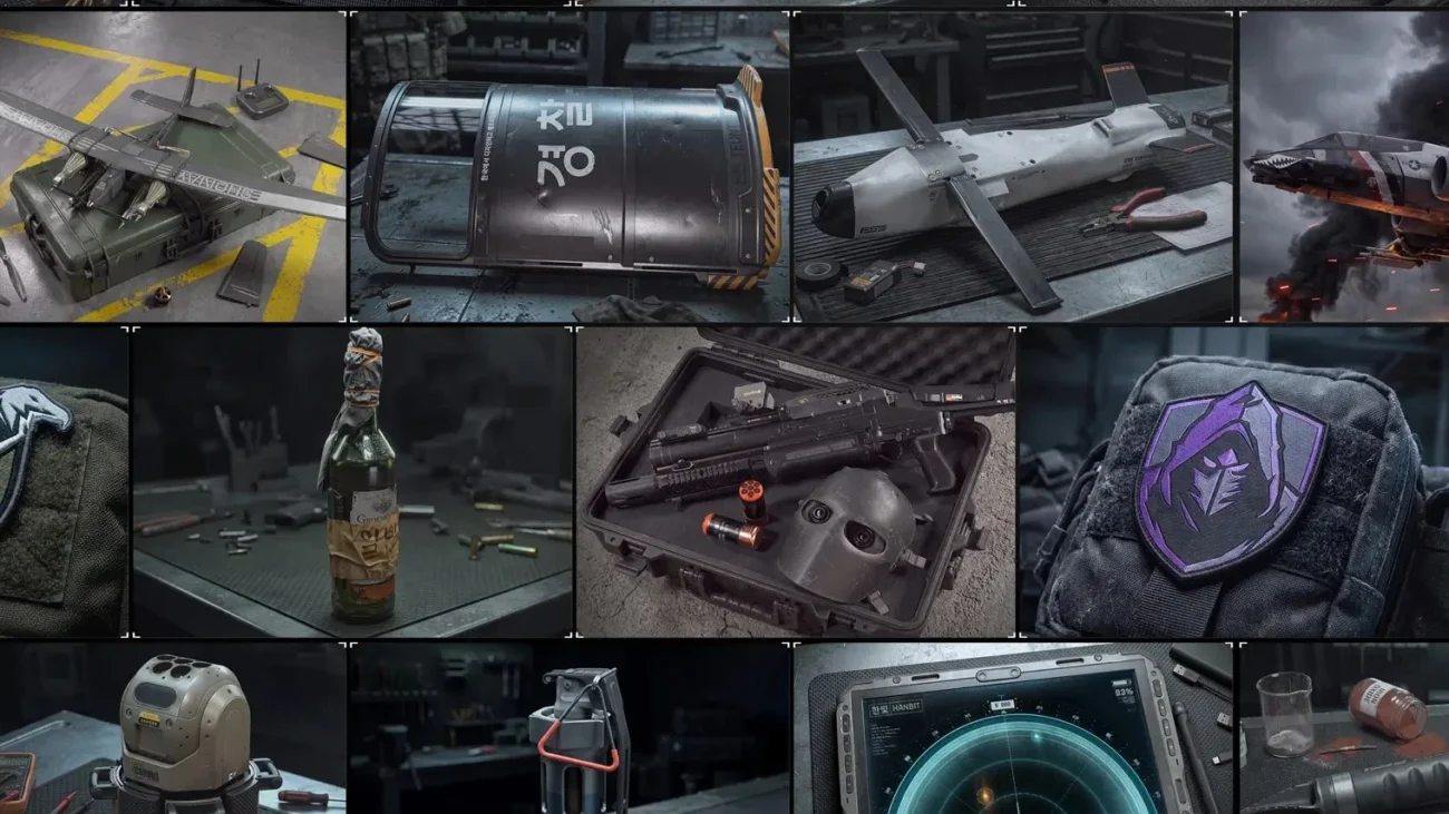 Modern Warfare 4 killstreak and equipment props, including the Bomb Glider, the Argonaut case and a Crossfire jet