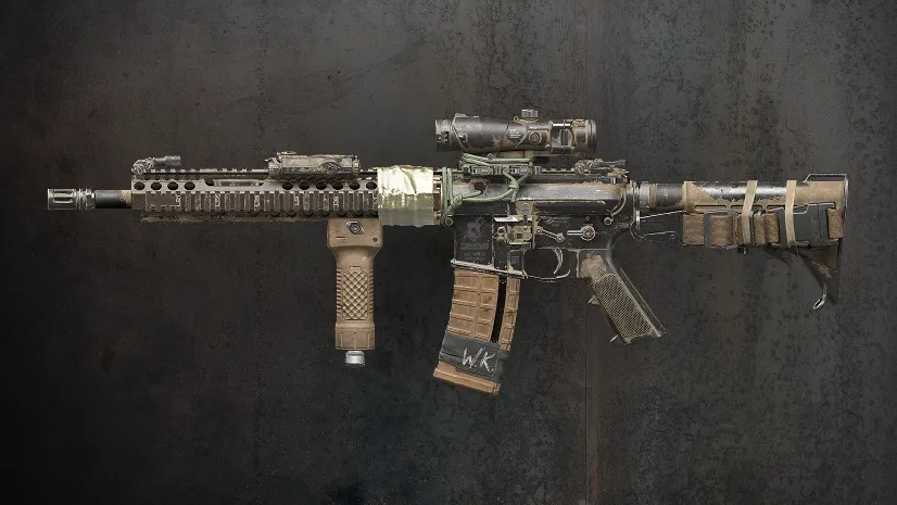 Forged Resolve M4 assault rifle blueprint with tan grip, taped handguard and scope